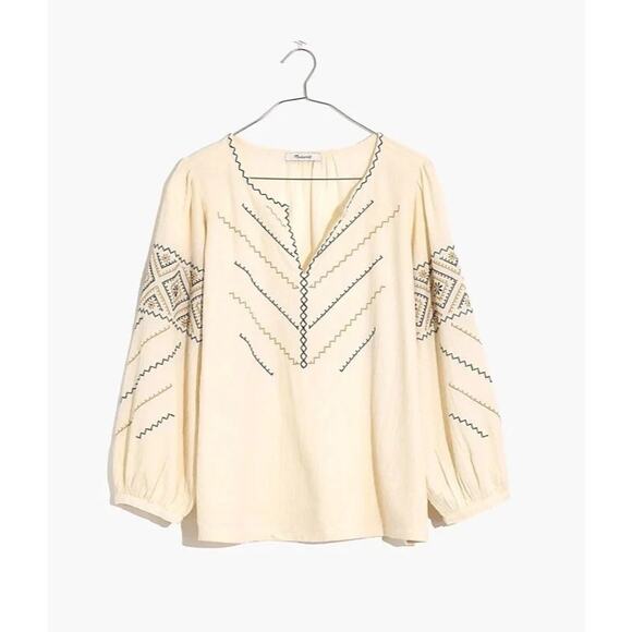 188 Madewell Embroidered Peasant Top White Size XS - Picture 3 of 6